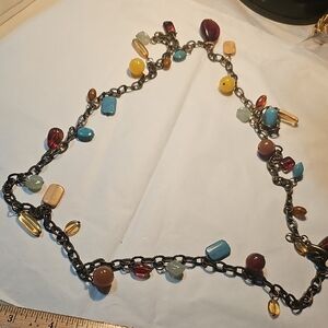 Colorful Beaded With Gems Chain Necklace
